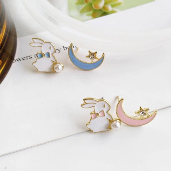 Sweet Moon Rabbit Earrings - Blue - Picture 6 of 9